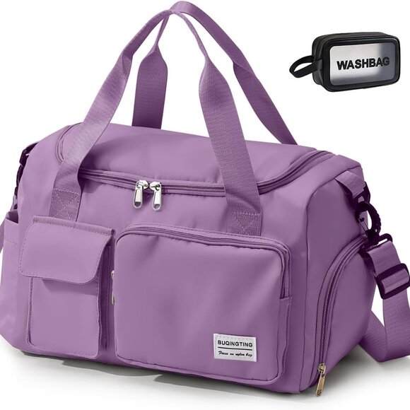 Small Gym Bag for Women, Travel Duffle Bag Carry On Weekender Bag with Shoe Comp - Picture 1 of 6